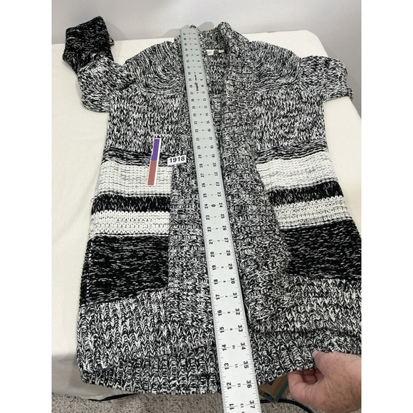 Womans Gap Black White Chunky Knit Open Front Heavy Cozy Cardigan Medium - Picture 4 of 7